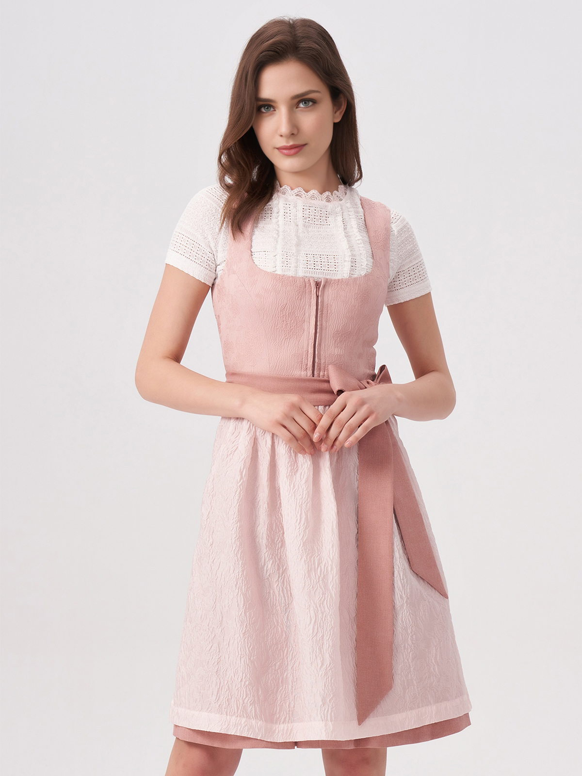 Elegantes Maxi Dirndl Samt in Rosa